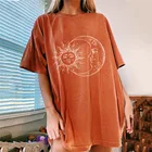 Женская футболка большого размера, с коротким рукавом и круглым вырезом, в стиле Харадзюку, тотем с принтом солнца, мягкие топы, лето 2021