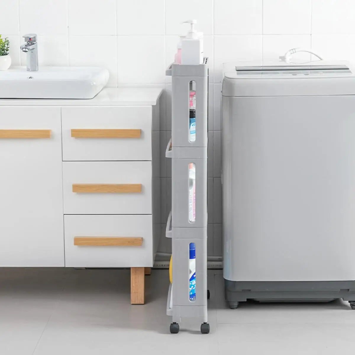 Кухонный стеллаж для хранения 2/3/4 уровней тонкая подвижная полка ванной комнаты