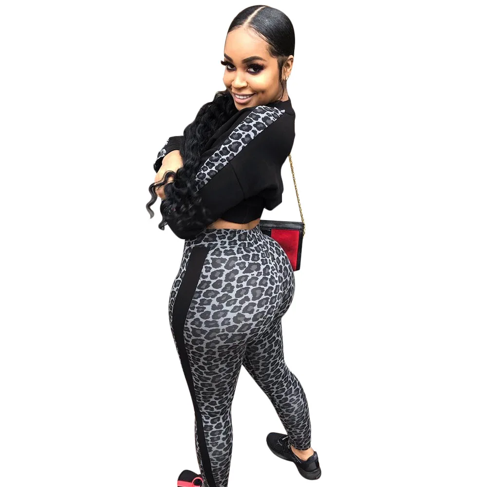 Женский леопардовый комплект из двух предметов элегантный спортивный костюм с