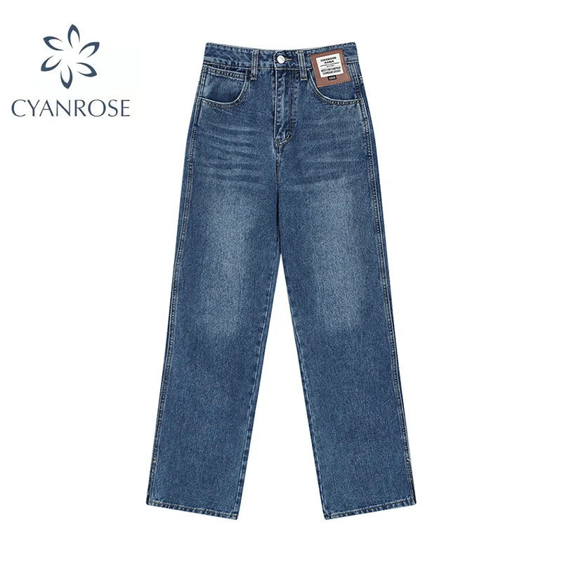 

Fashion Streetwear Women Jeans Pocket High Waist Jeans Korean Casual Straight Harajuku Denim Pants Baggy 2021 Autumn Winter New