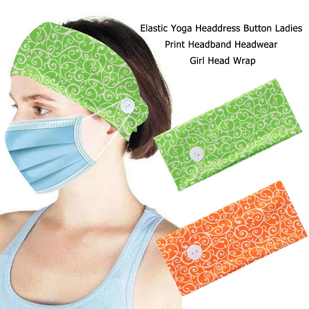 

New Women Man Sports Headband With Buttons Solid Elastic Wide Headwear Bandana Fashion Print Workout Quick Dry Sweat Accessories
