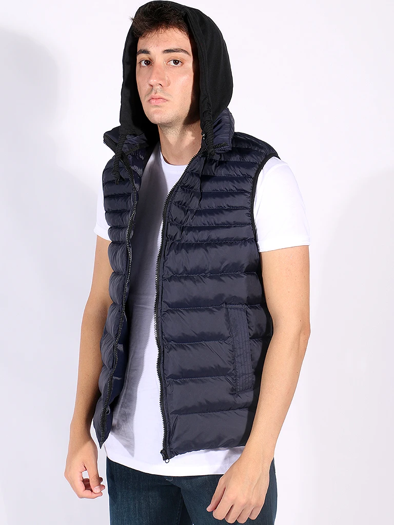 

Navy Blue Mens Inflatable Hooded Vest