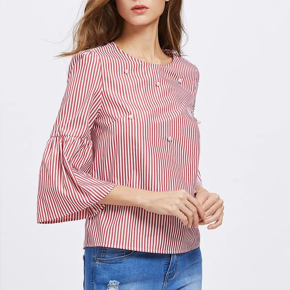 

Pop Women Elegant O-neck Flare Ruffle Long Sleeve T-shirt Casual Slim Fit Tops Pop 88