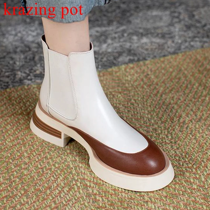 Ботильоны из натуральной кожи с круглым носком в западном стиле | Обувь