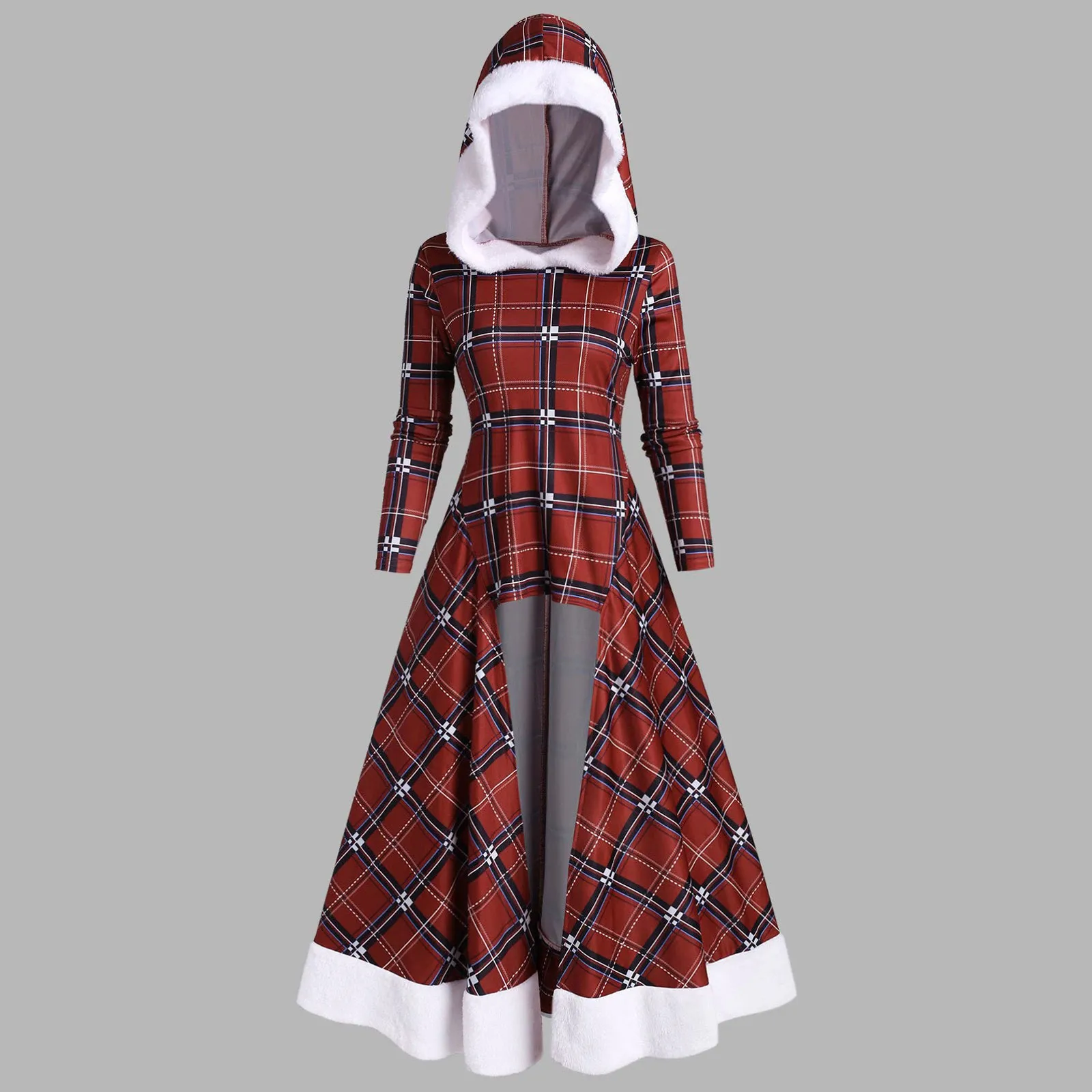 

Рождественское платье, женское осеннее платье с капюшоном и длинным рукавом, вечерние платья в клетку для женщин 2021, Vestidos Mujer Verano