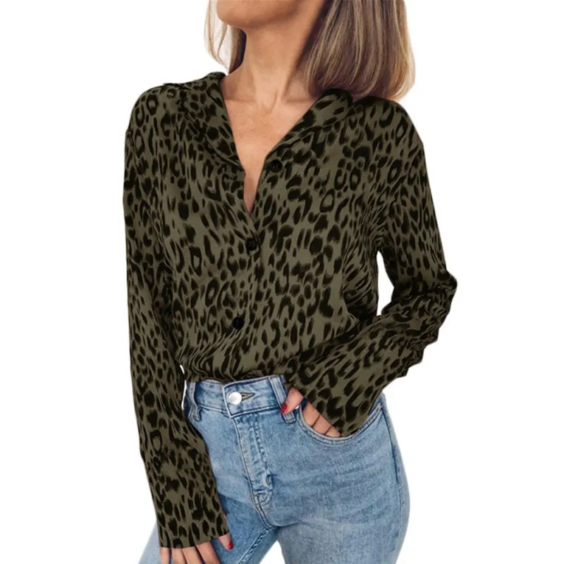Женские блузки сексуальная леопардовая блузка рубашка с длинным рукавом и v