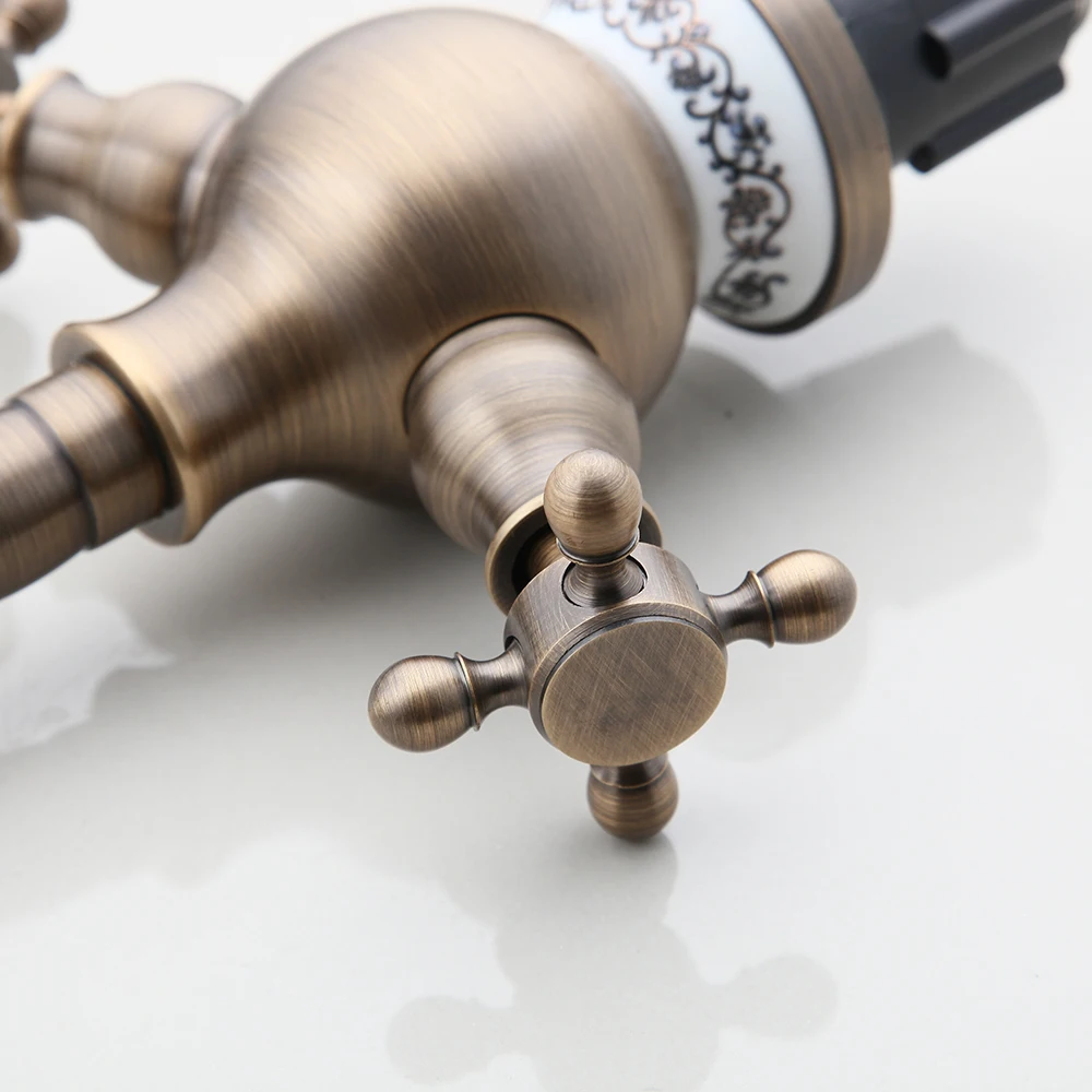 KEMAIDI Round Bowl Sinks Vessel Basin Bathroom Washbasin Ceramic Sink Antique Brass Mixer Faucet | Обустройство дома