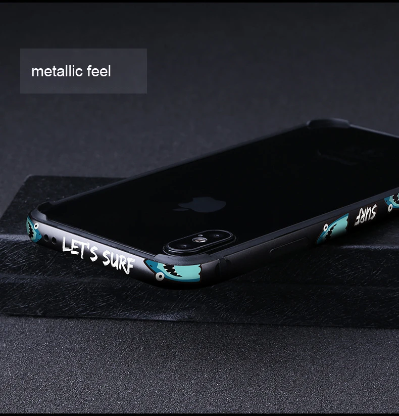 Металлический бампер для телефона с акулой для iPhone XR, чехол для телефона s для iPhone XS Max, чехол с мультяшным рисунком, алюминиевая силиконовая рамка, чехол