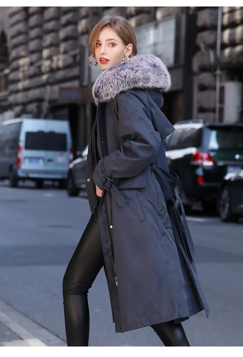 

Piovercome women 2020 winter New rabbit fur liner Pike coat fox fur collar fur coat Women's Mid-length