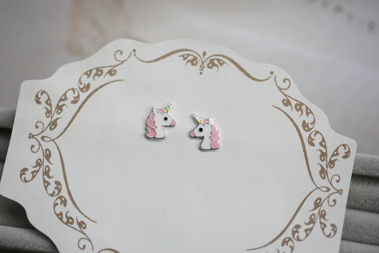 Модные серебряные серьги в виде единорогов для детей, эмалированные серьги в виде единорога 925, pendientes unicornio aretes unicornio