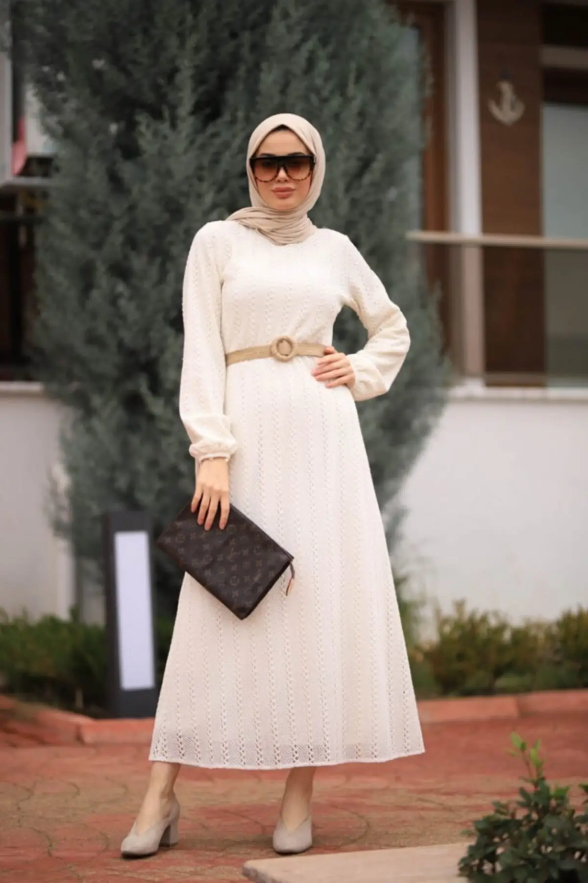 

Mesh Belt Lace Dress Fashion Muslim Women Hijab Dress