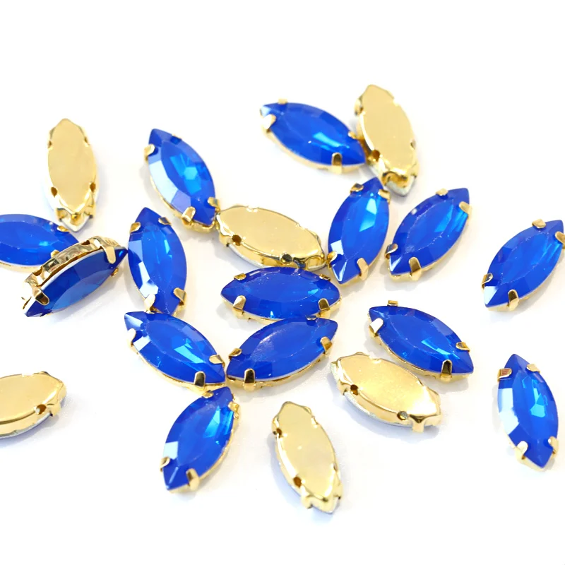 Стразы из смолы конский глаз с золотыми когтями 7x15 мм 20 шт. опаловым покрытием для