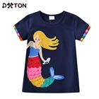 Хлопковые футболки для девочек DXTON, детские летние футболки с коротким рукавом и изображением русалки, радужного цвета, топы с единорогом для малышей