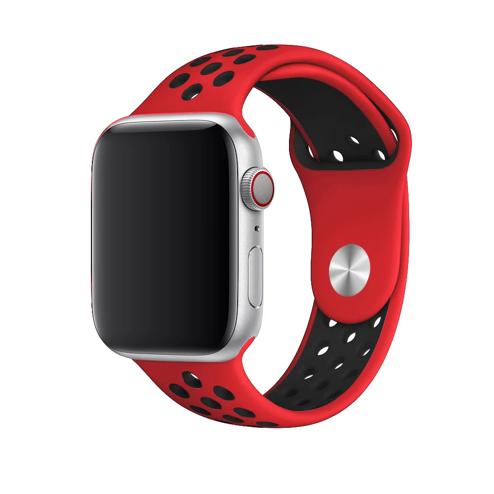 red black 7 Дышащий силиконовый спортивный ремешок для Apple Watch 5 4 3 2 1 42 мм 38 мм резиновый ремешок для Nike+ Iwatch 5 4 3 40 мм 44 мм - Цвет ремешка: red black 7