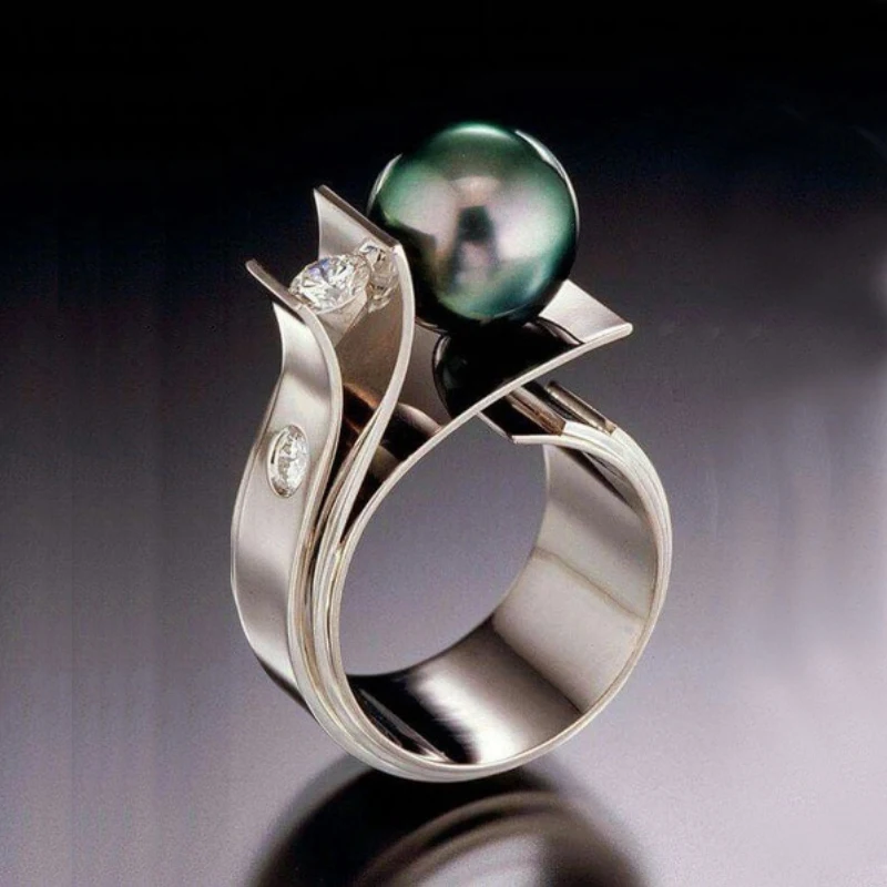 

Creative Design Pearl Ring for Women Party Jewelry Gifts Black Freshwater Pearls Jewelry Wholesale