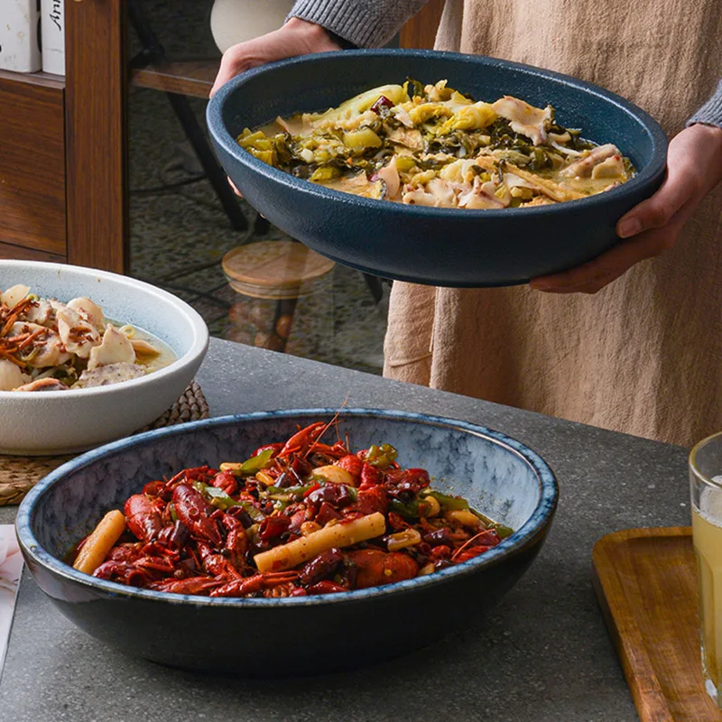 

Sauerkraut and boiled fish bowl, ceramic soup pot, home creative spicy hot pot, large bowl of meat slices