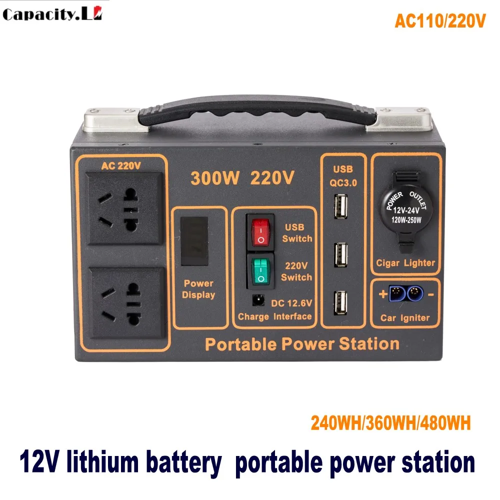 110V-220V 12V 40AH литиевая батарея Портативный солнечная электростанция 480WH инвертор