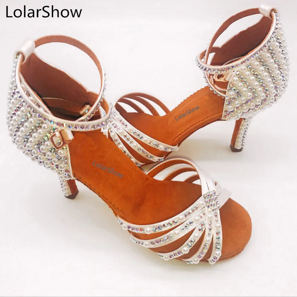 5.5cm heel height Комплект обуви; chaussure de danse femme; женская обувь для профессиональных танцев; Обувь для бальных танцев; стразы; обувь для сальсы - Цвет: 5.5cm heel height