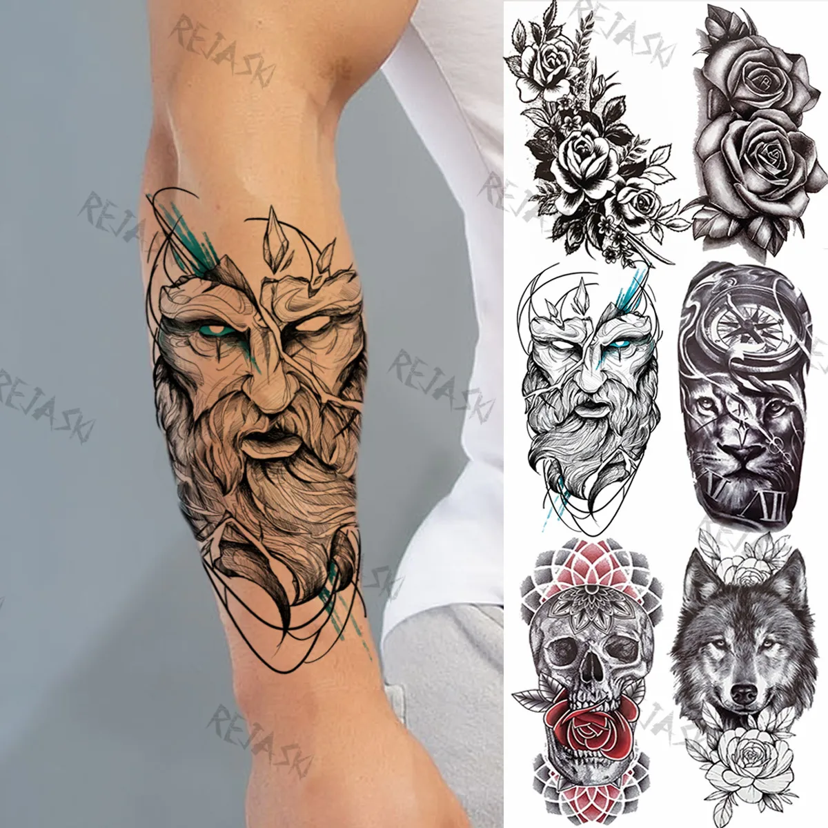 Готический Племенной тотем временные татуировки для женщин и мужчин волк роза