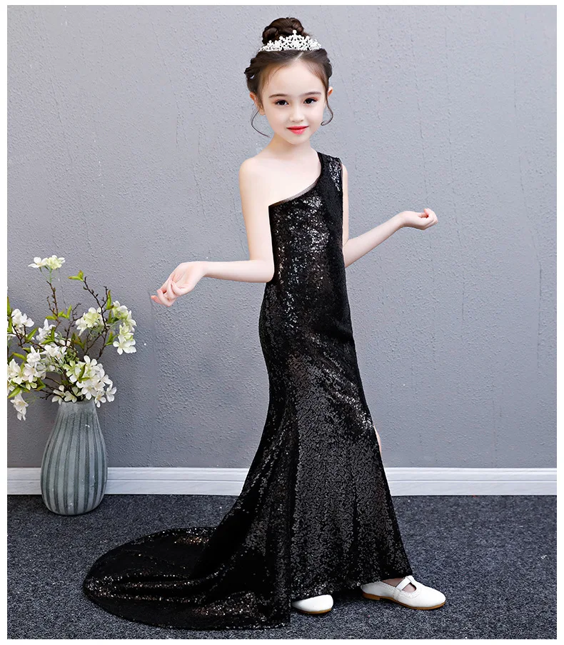 Черное кружевное свадебное платье с блестками для девочек одежда маленьких
