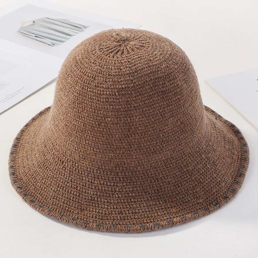 

2020 New Winter Bucket Hat Korean Fisherman Cap Knitted Hat Female Yellow Gorras Warm Windproof Fashion Design