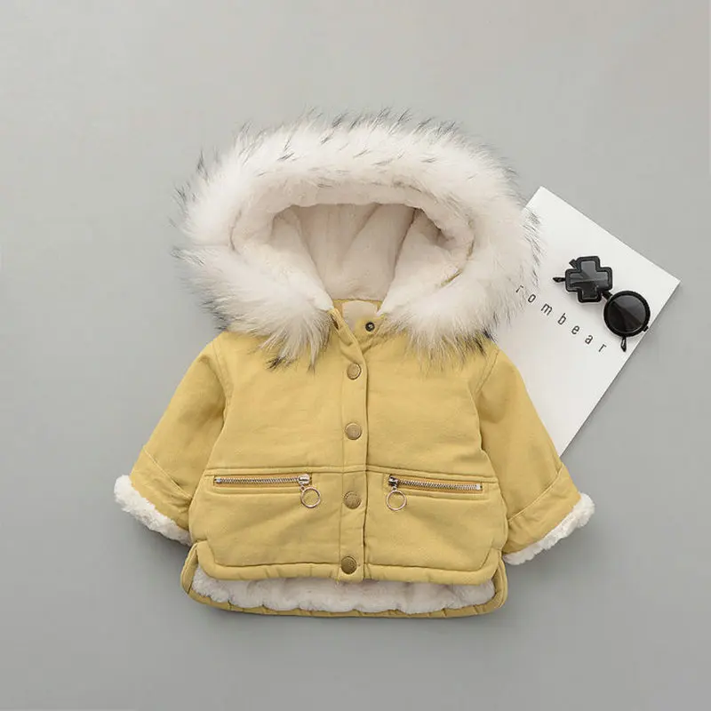 

Plus Velvet Baby Girl Winter Coat Clothes Hooded Fur Collar Infant Girls Fleece Jacket Kids Toddler Warm Parka Denim Snowsuit