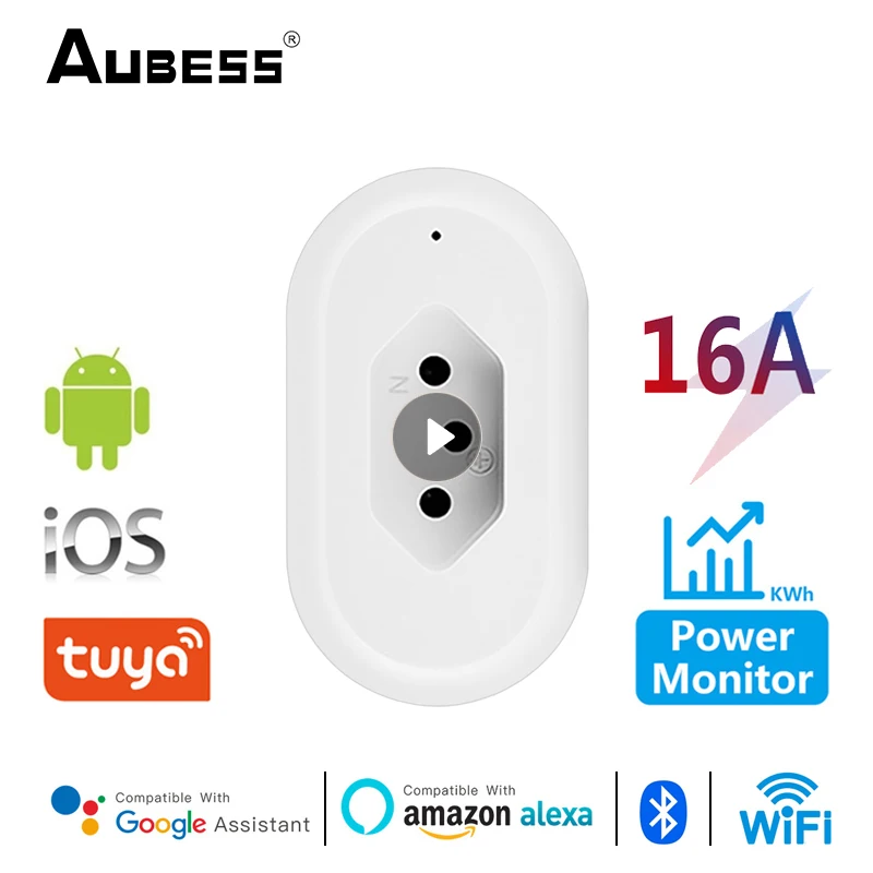 

AUBESS Tuya Smart WiFi Plug With Power Monitor Outlet SmartLife APP Remote Control BR Plug Work With Alexa Google For Smart Home