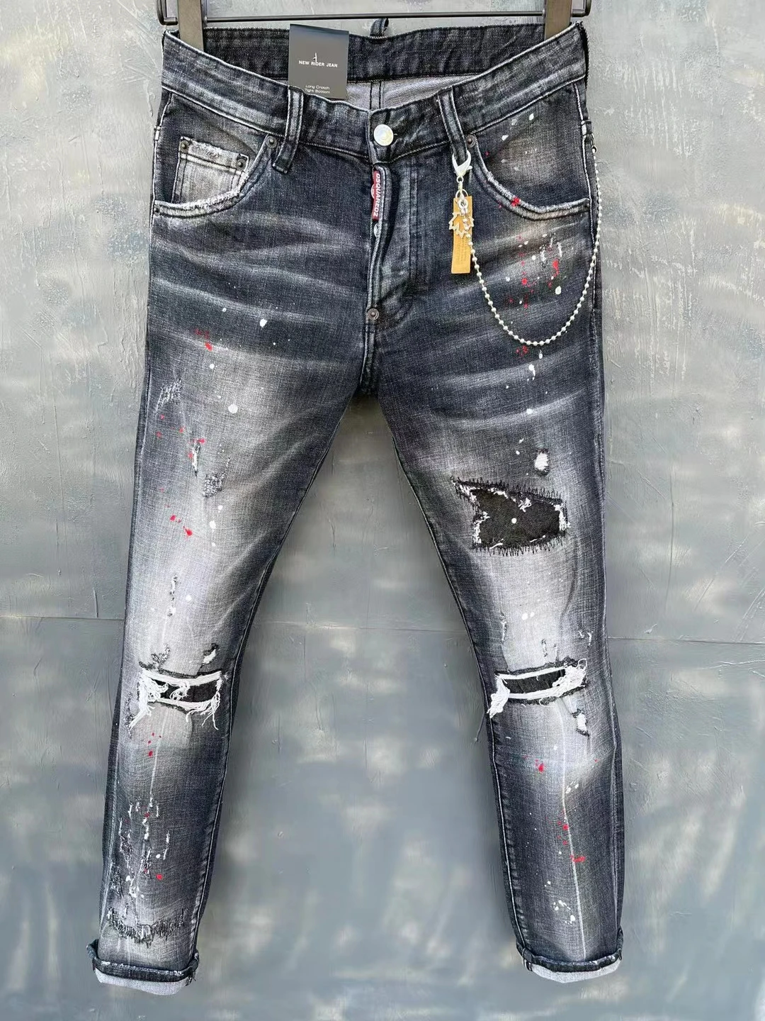 

2021 Fashion Trend DSQUARED2 Ripped Paint Dot Motorcycle Jeans For Men 010-1