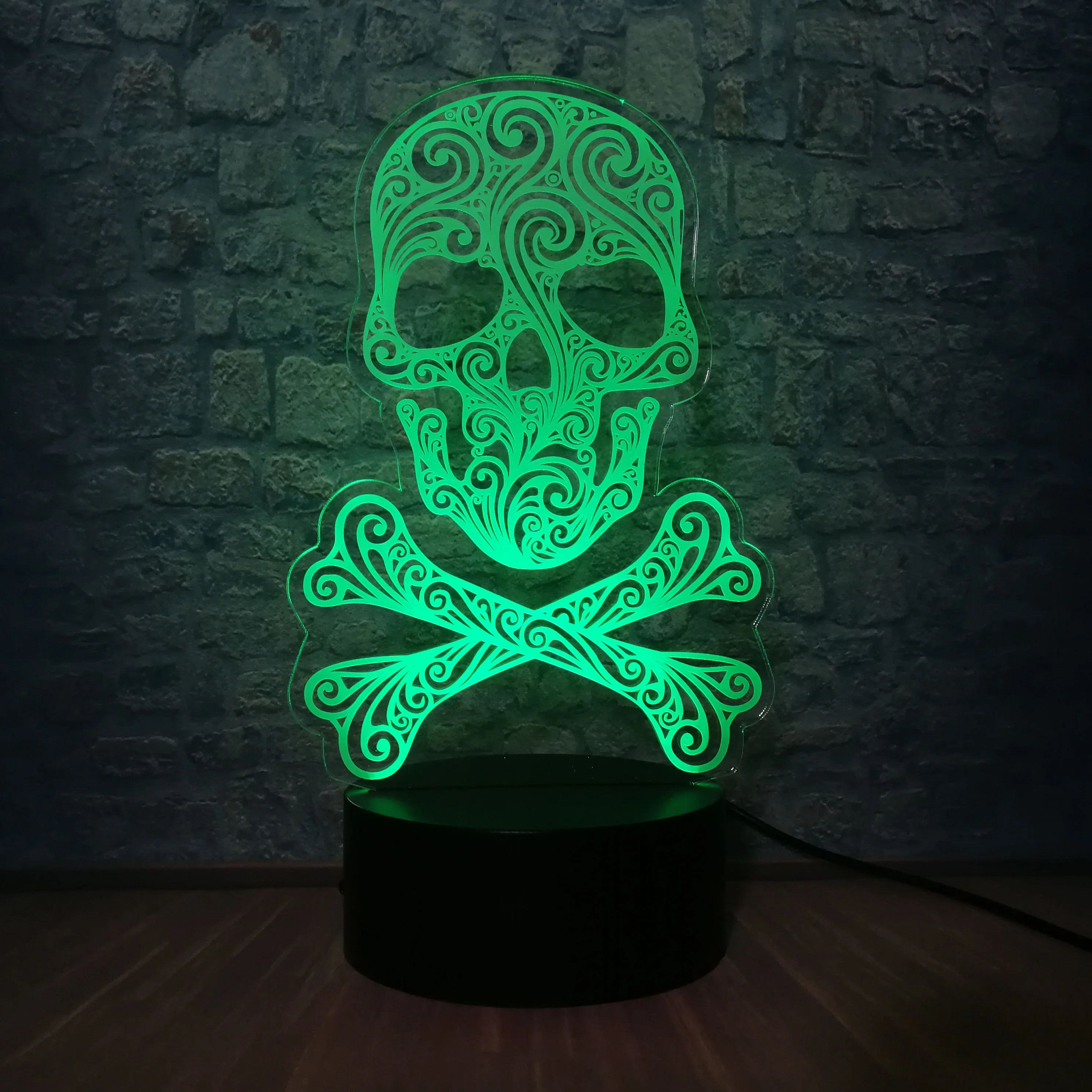 Halloween Skull 3D LED Color Night Light Change Lamp 7 Changing Atmosphere Pirate Desk Party Luminaria Decor Kid Gift | Лампы и