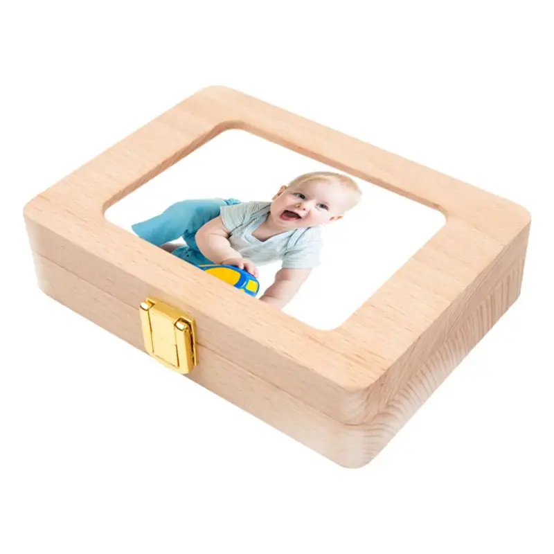 

C5AA Wooden Photo Frame Fetal Hair Deciduous Tooth Box Newborn Baby Souvenirs Gift