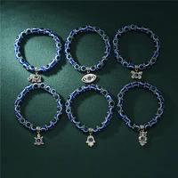 6 styles turkish lucky evil eye bracelets for women men trendy blue eye palm animal pendant beaded bracelet friends jewelry gift