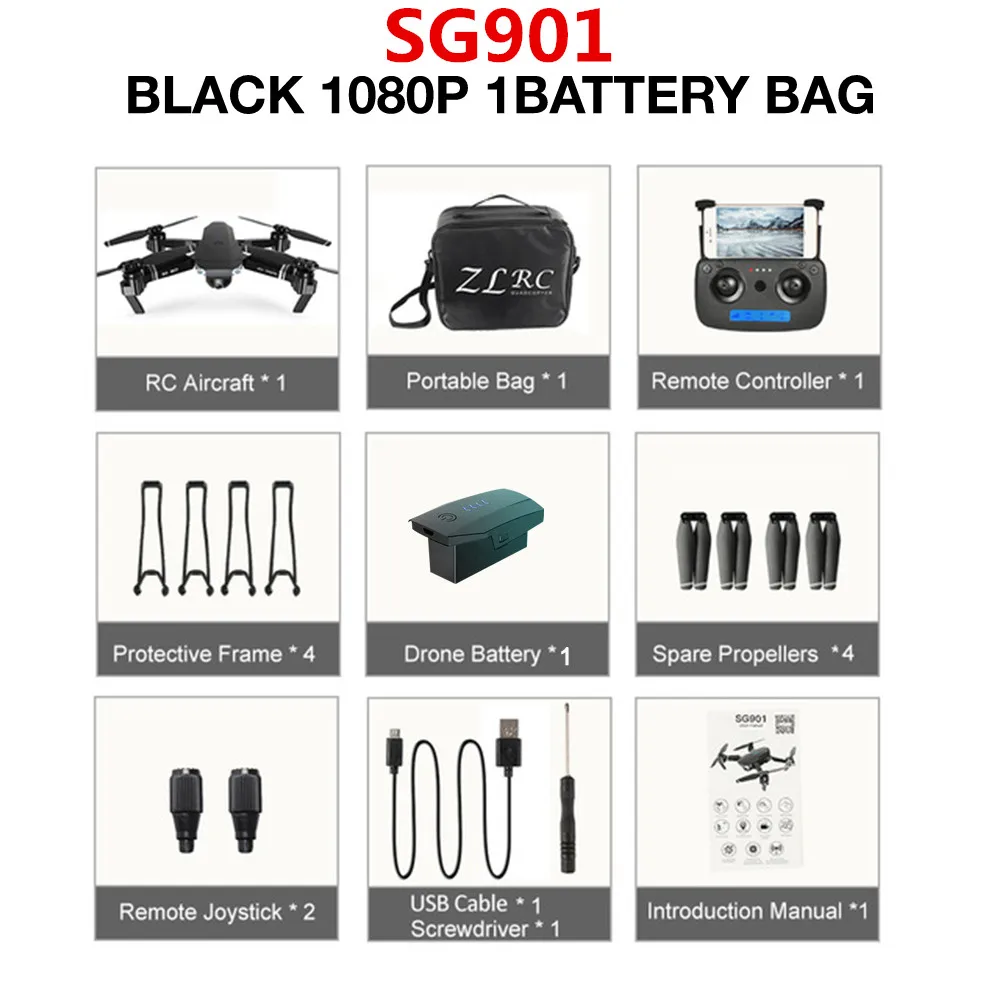 SG901 1080p Bag 1B SG907/SG901 Дрон gps 4K HD x50 зум Камера 5G wifi FPV Профессиональный Квадрокоптер RC вертолет складной селфи дроны Рождество - Цвет: SG901 1080p Bag 1B
