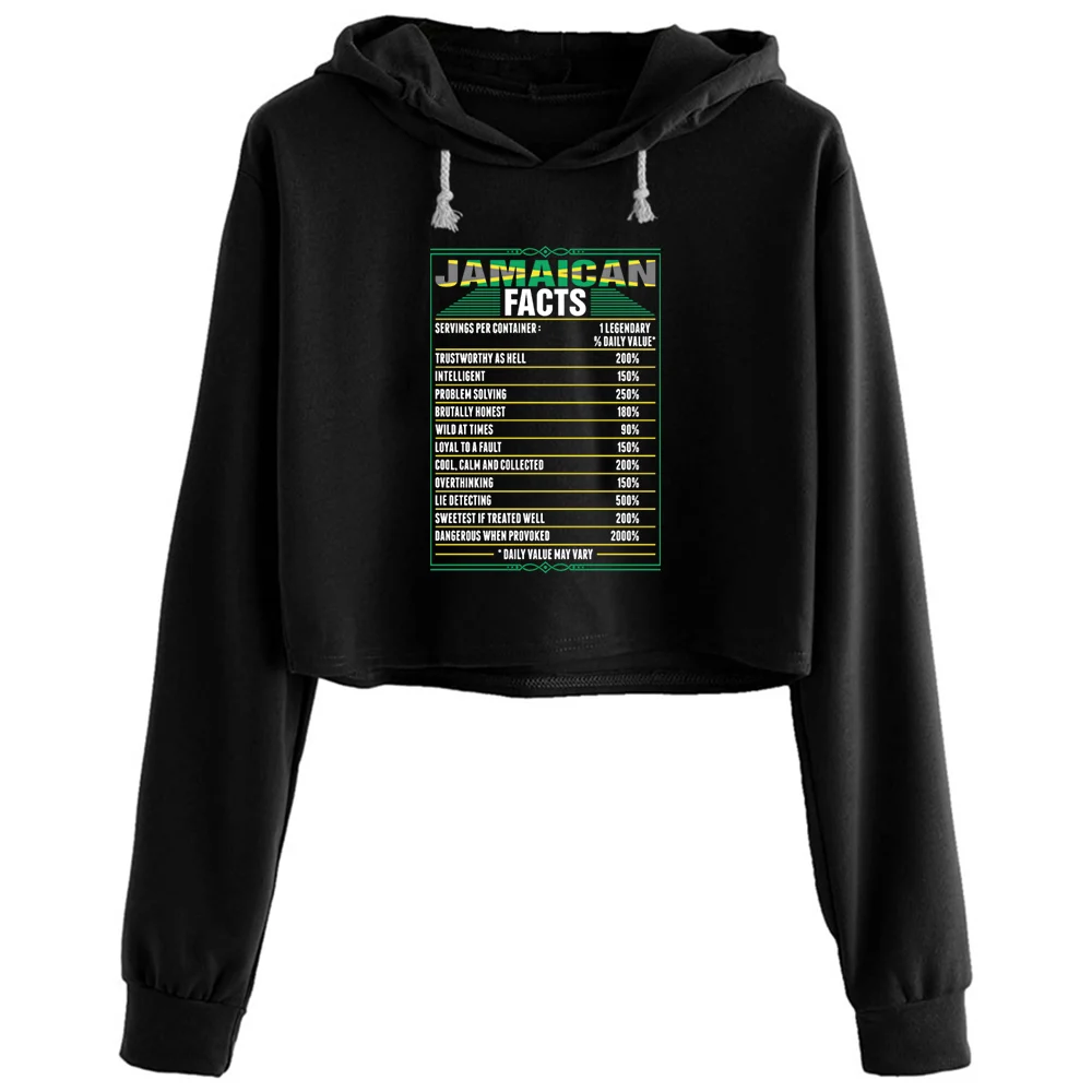 

Jamaican Facts Crop Hoodies Women Kawaii Goth Grunge Harajuku Pullover For Girls