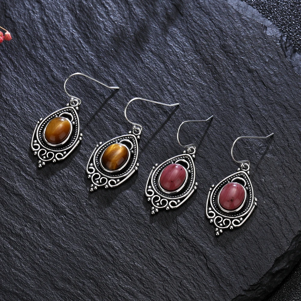 Женские серьги из серебра 925 пробы с натуральным камнем тигровый глаз 8 х10 мм -