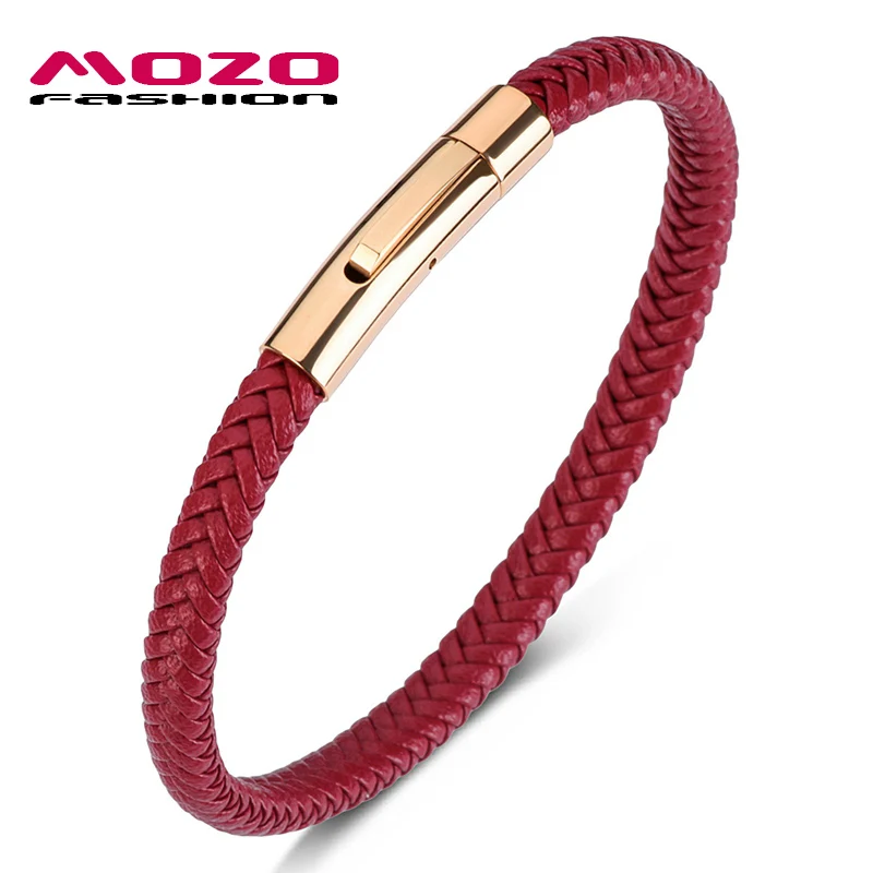 SJ501-R Mozo Fashion Для мужчин браслеты с подвесками Браслеты кожаный жгут синего цвета Смешанная плетеный браслет простые Стиль панк Человек Классический Серебряные ювелирные изделия 501 - Окраска металла: SJ501-R