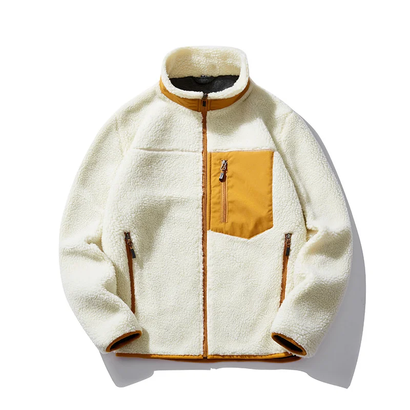 Мужская модная куртка из овечьей шерсти с длинным рукавом на молнии