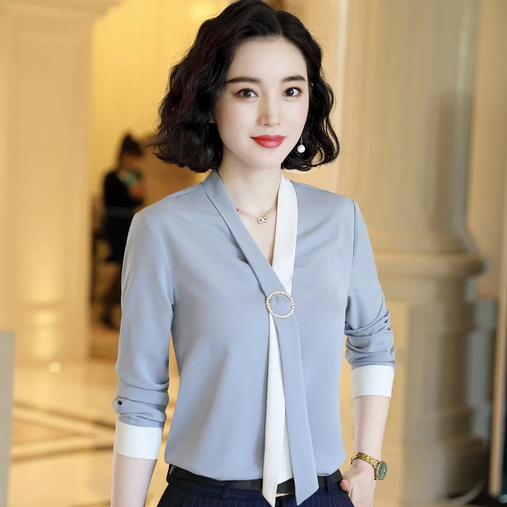 grey shirt Полосатая юбка костюм профессиональный костюм офисный костюм для дам Униформа куртка с длинными рукавами юбка брюки формальная рабочая одежда 966 - Цвет: grey shirt