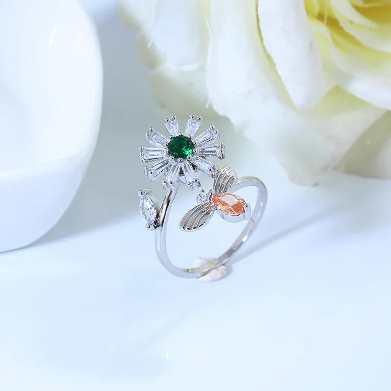 White Gold Color Амулеты два цвета оливковое дерево ветка лист Открытое кольцо для женщин девушка обручальные кольца регулируемое; кулак ювелирные изделия на палец Xma CRP225E - Цвет основного камня: White Gold Color