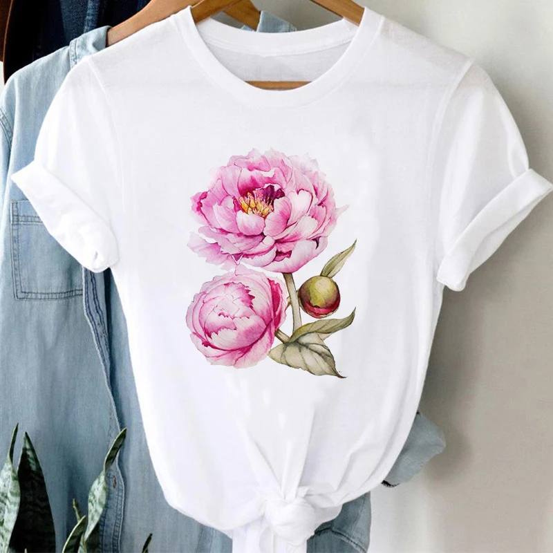 

T-shirts Women Letter Fashion Cute Floral Cute Cartoon Trend Valentine Clothes Graphic Tshirt Top Lady Print Female Tee T-Shirt