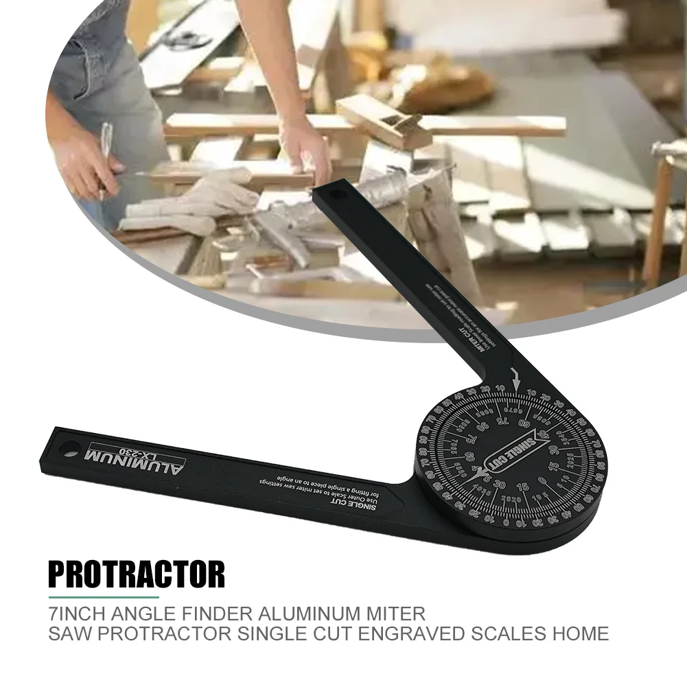 7inch Woodworking Aluminum Miter Saw Protractor Portable Home Easy Read Single Cut Black Rust Proof Angle Finder Engraved Scales |