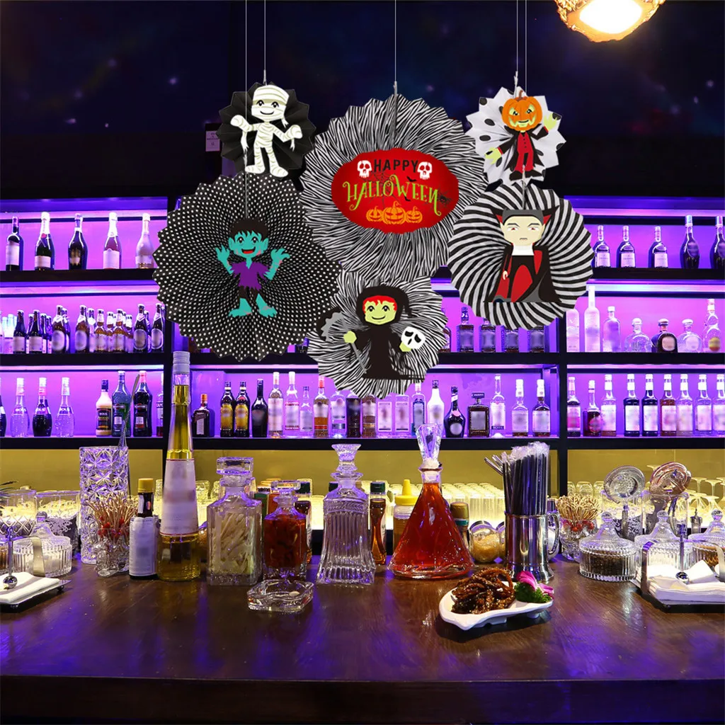 Украшение на стену для Хэллоуина DIY бумажный Веерообразный цветок Хэллоуин