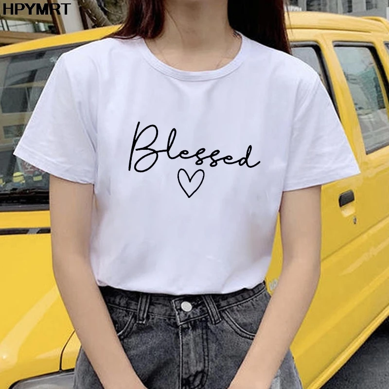

Women's T-shirt Summer Blessed Printed O-Neck T shirt Girl Ladies Streetwear Harajuku Fun Letter Graphic Tees Tops Tshirt Female