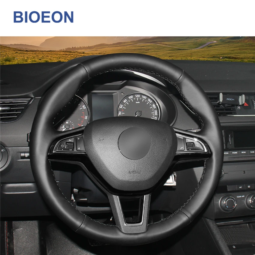 Искусственная кожа ПУ черного цвета Ручное шитье для Skoda Octavia Fabia 2013 2019 Kodiaq 2016