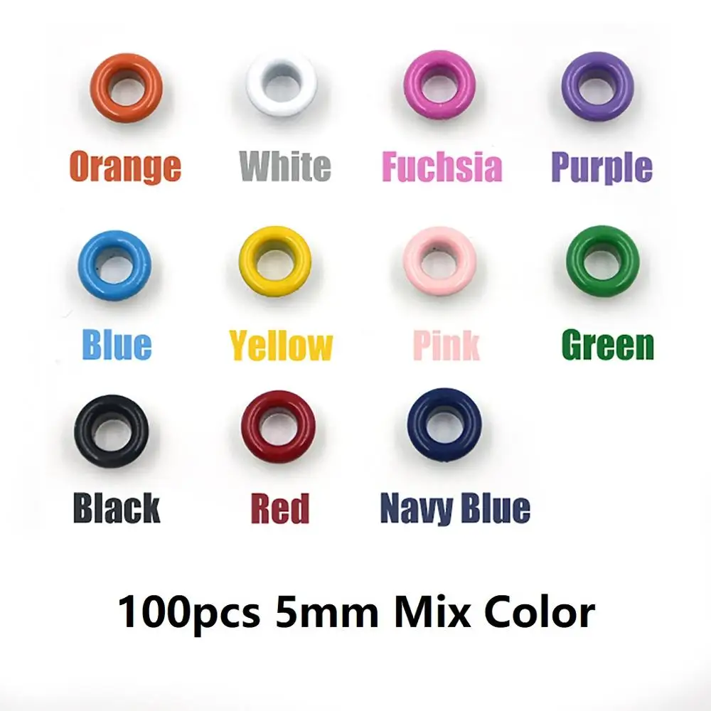 5mm Mix Color 100 шт, 11 цветов, металлические люверсы для рукоделия, кожевенное ремесло, скрапбукинг, обувь, пояс, кепки, бирки для сумок, модные аксессуары для одежды - Цвет: 5mm Mix Color