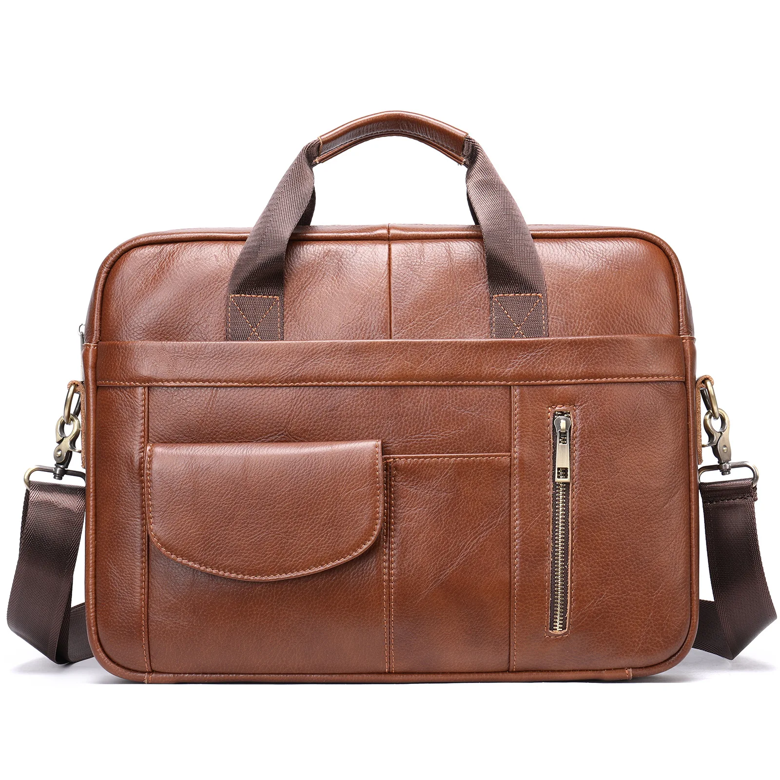 15  Laptop Briefcase File Hand Bags Man Real Leather New Male Vintage Casual Business A4 Brand Designer Briefcase Bag Female