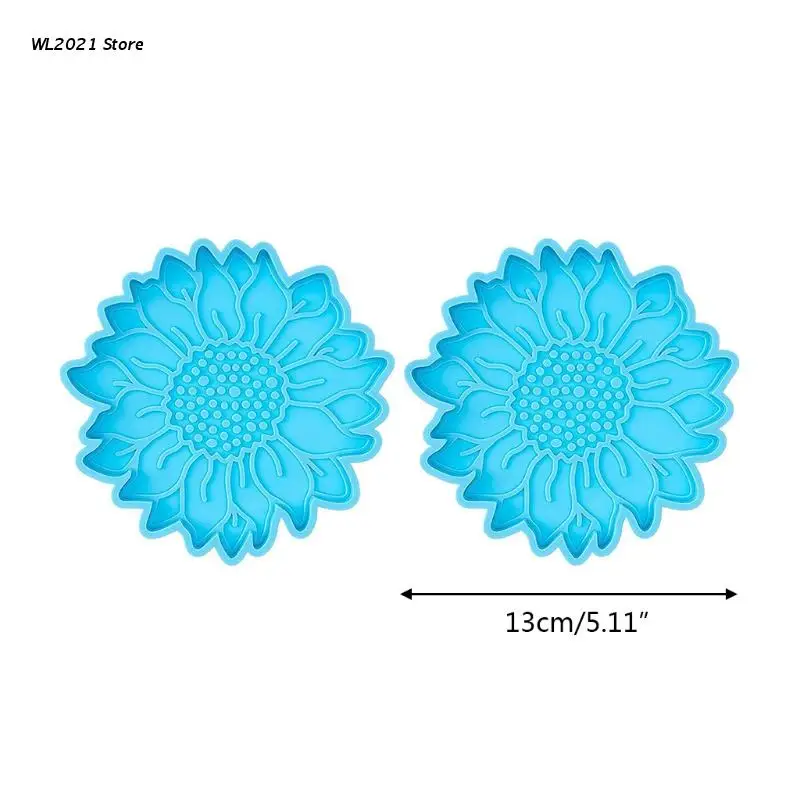 

G5GC 2 Pcs Sunflower Shape Coaster Epoxy Resin Mold Cup Mat Casting Silicone Mould DIY Crafts Ornaments Decorations Mold