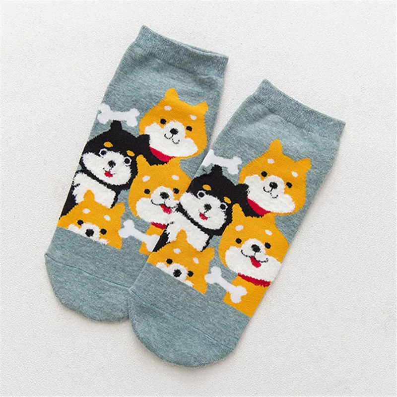 Shiba Inu Green Милая Одежда для девочек из хлопка с изображением лисы собаки цыпленок кот», «кролик» женские носки до голени смешные короткие носки Повседневное Pet Носки с рисунком «котята»; носки; Прямая поставка - Color: Shiba Inu Green