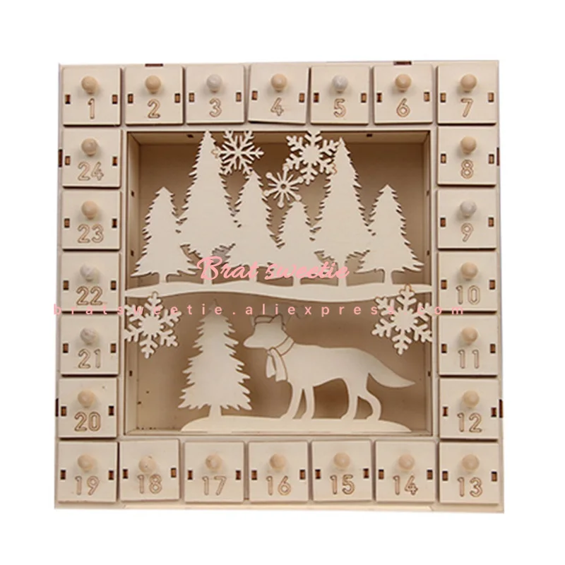Деревянный Рождественский календарь с 24 куб ящики для хранения багажа обратный