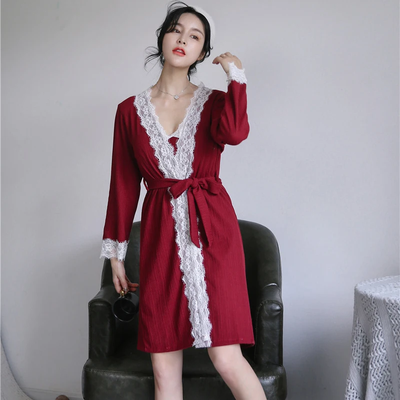 Весенний ночной халат с v образным вырезом сексуальный женский комплект из 2