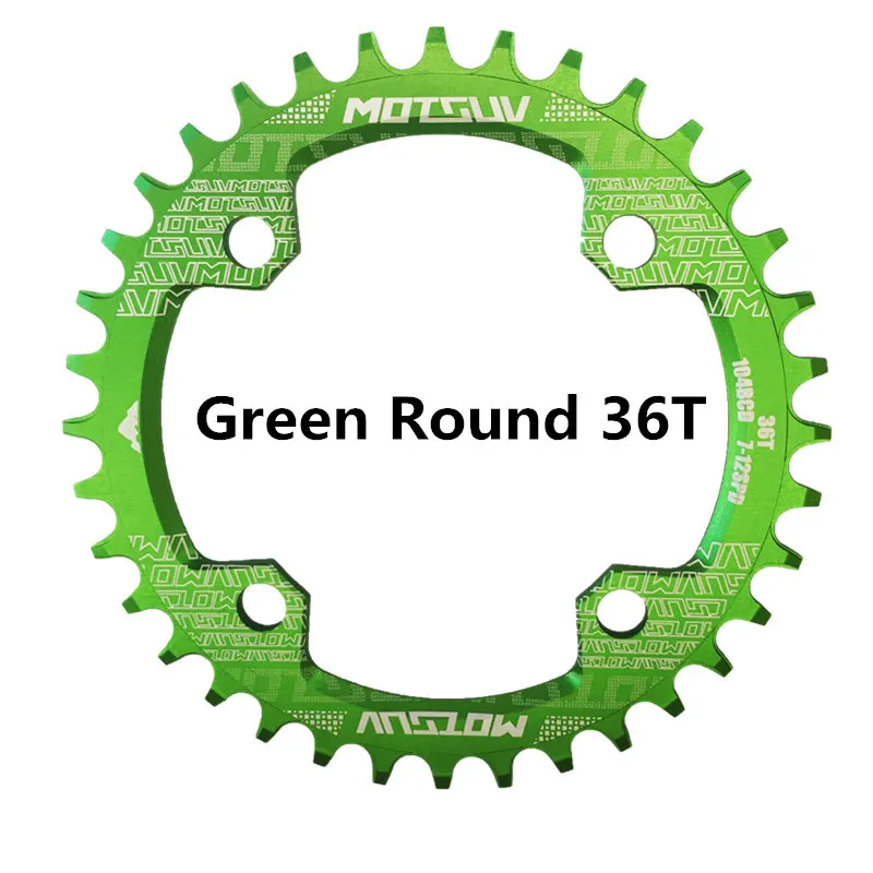Green Round 36T Bicycle Crank 104BCD Round Shape Narrow Wide 32T/34T/36T/38T MTB Chainring Bicycle Chainwheel Bike Circle Crankset Single Plate - Цвет: Green Round 36T